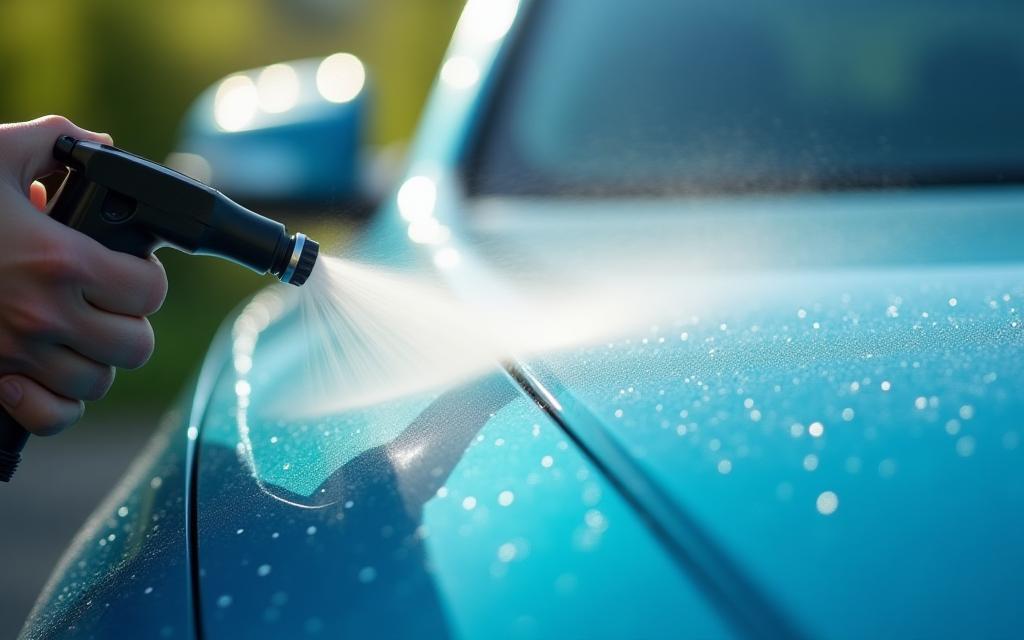 Demonstration of waterless wash spray
