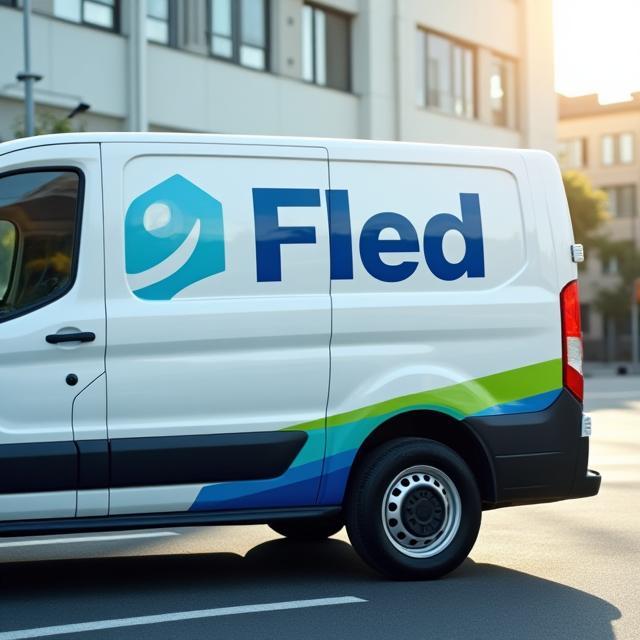Branded fleet van shining under sun