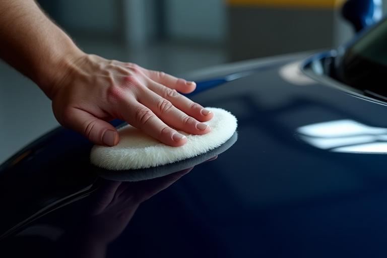 Applying wax by hand on sports car